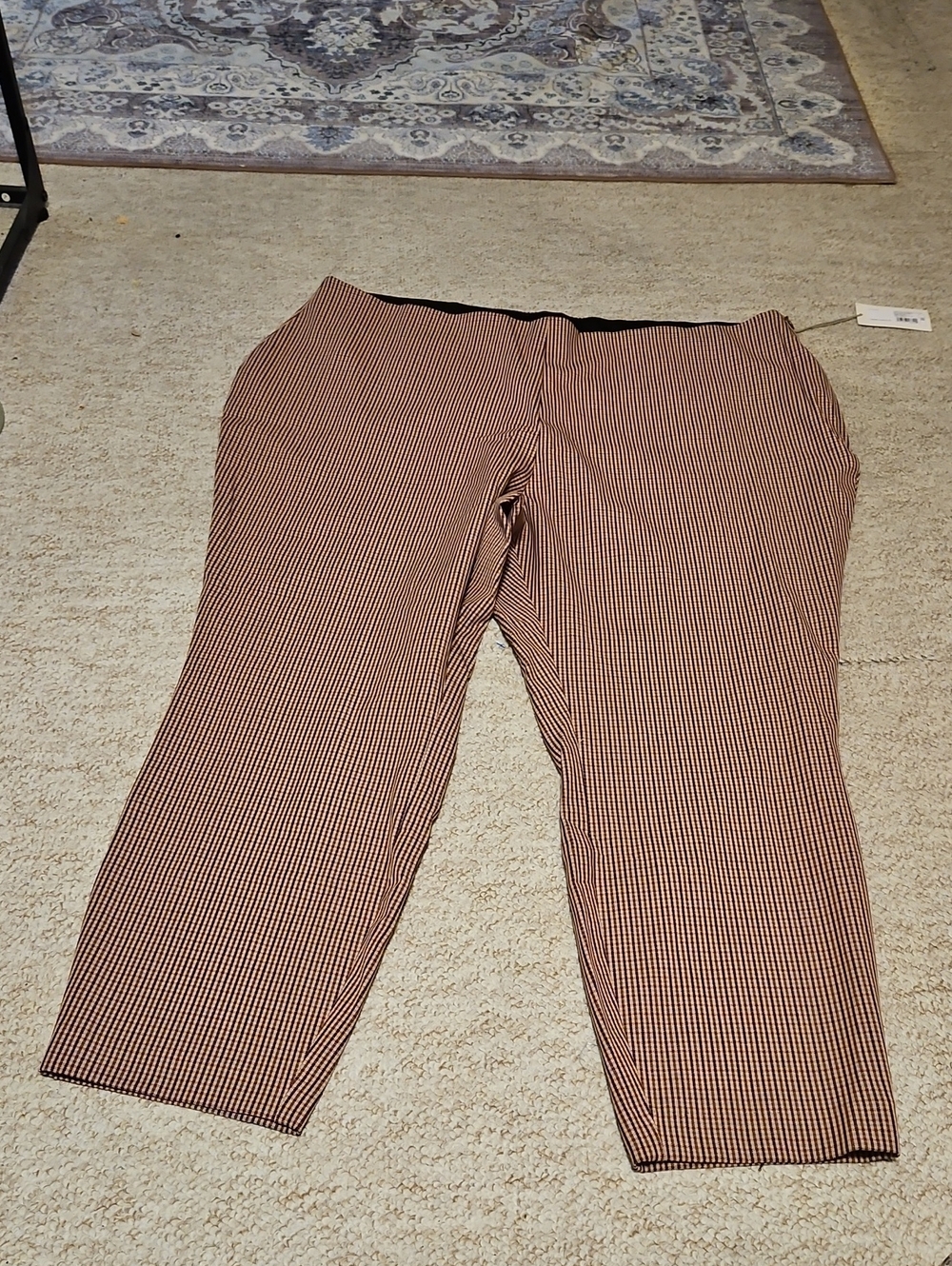 a new day Women's Brown and Blue Plaid Slim Ankle Trousers